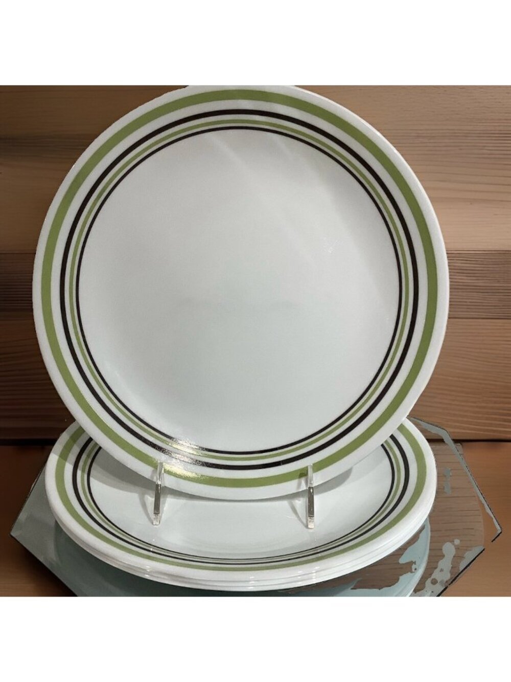 Corelle Green Stripe Dinner Plates Set of 3 Avocado Band 10.25”